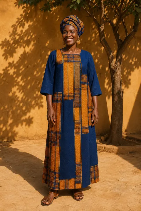 Indigo and Ochre West African Dress