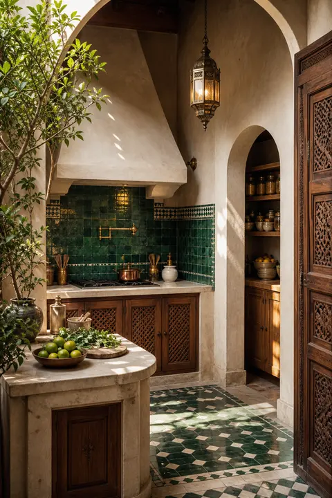 Moroccan Riad Kitchen with Emerald Zellige