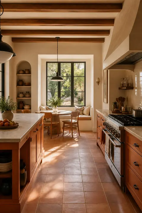 Mediterranean Terracotta Kitchen: Window Breakfast Nook
