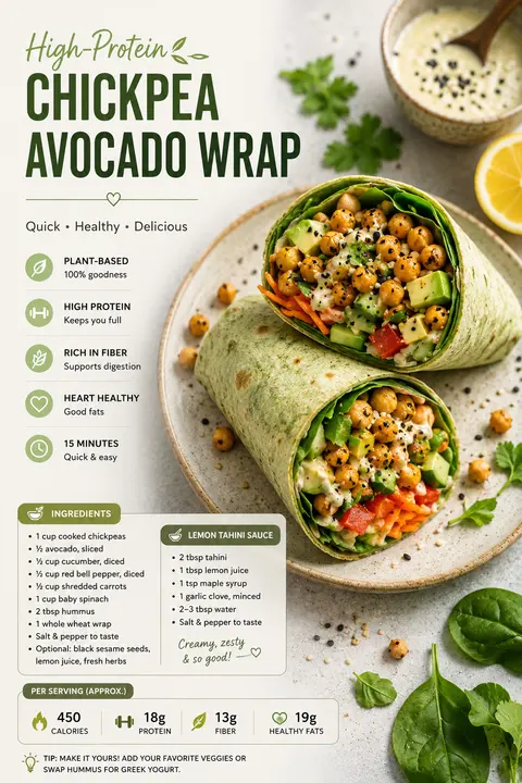 High-Protein Chickpea Avocado Wrap