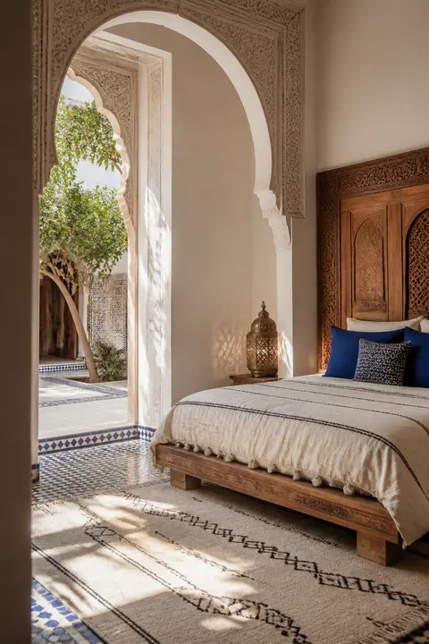 Moroccan Riad Bedroom with Carved Arches