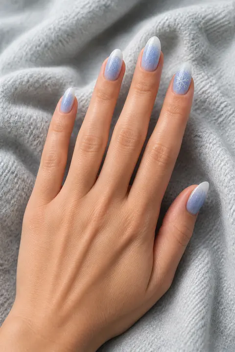 Frosted Pale Blue Winter Nails