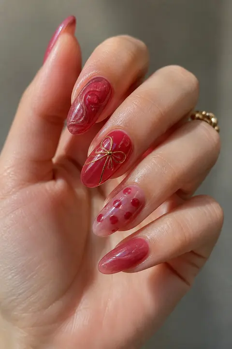 Translucent Cherry Glaze for Long Oval Nails