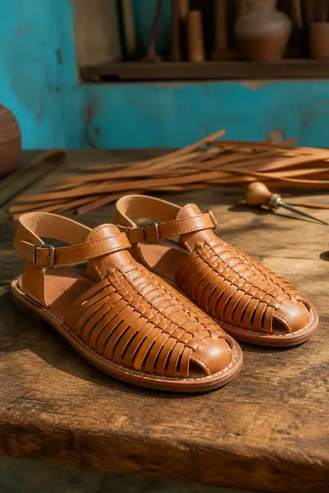 Handwoven Tan Leather Huarache Sandals