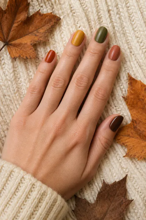 Matte Autumn Color-Block Manicure