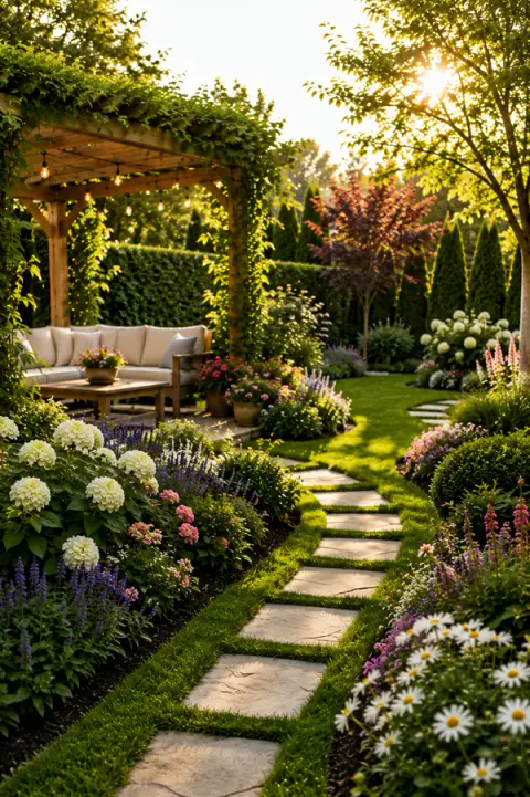 Beautiful Backyard Garden Ideas with Pergola and Flower Beds