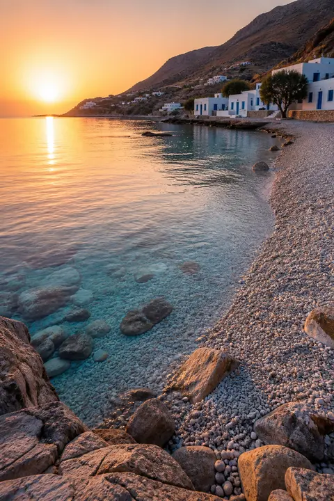 Greek Island Pebble Bay at Sunrise