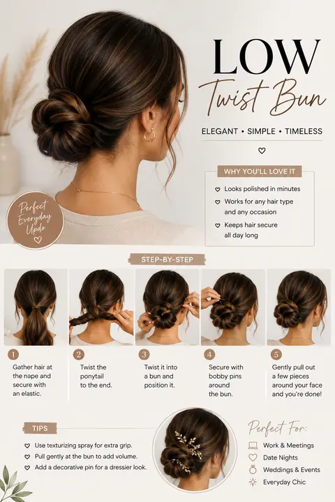 Low Twist Bun Tutorial for Medium to Long Hair