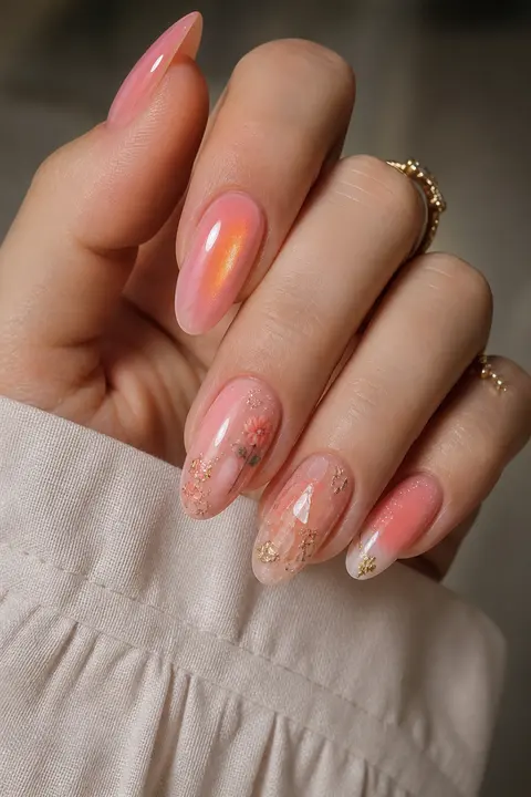 Peach-Pink Aura for Long Oval Nails