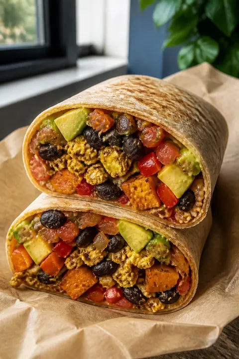 Vegan Breakfast Burrito with Tofu and Sweet Potato