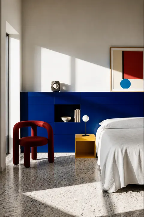 Color Block Bedroom in Cobalt and Red
