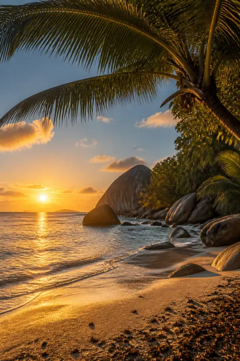 Golden Hour at Seychelles Granite Beach