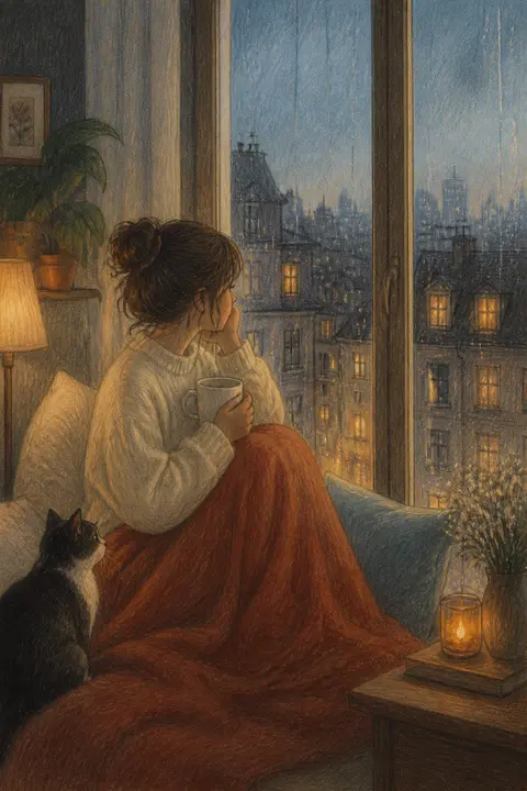 Colored Pencil: Quiet Rainy Apartment Window