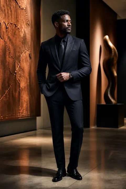 Black Tonal Suit with Subtle Woven Texture