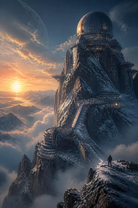 Futuristic Mountain Observatory — Matte Painting