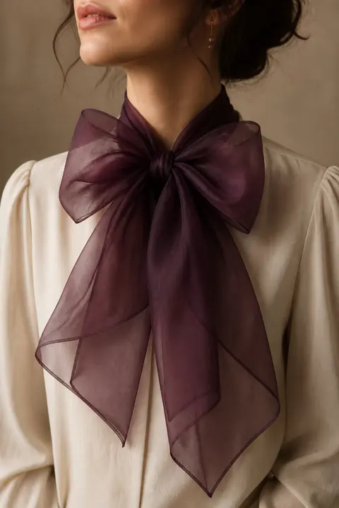 Burgundy Organza Bow Neck Scarf