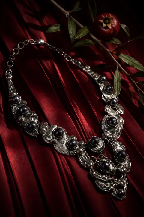 Oxidized Silver Statement Necklace