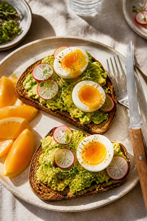 Avocado Toast with Soft Eggs and Radishes