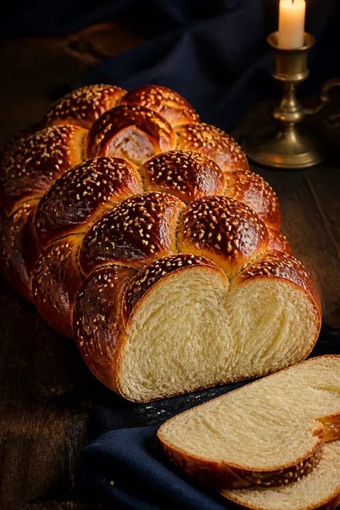 Glossy Braided Challah with Sesame