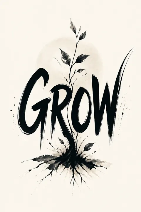 GROW in Hand-Lettered Ink Typography