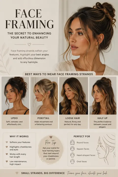 Face-Framing Strands with Bun, Ponytail and Loose Hair