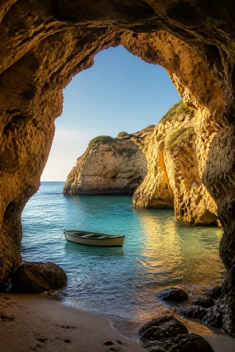 Sea Cave Opening onto a Turquoise Cove