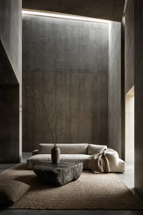 Soft Brutalist Concrete Living Space