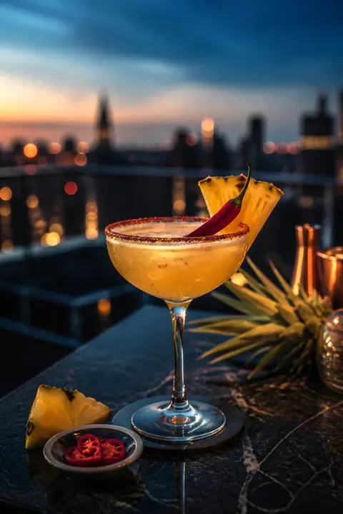 Blue-Hour Rooftop Pineapple Chili Daiquiri