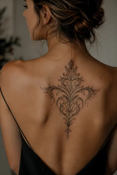 Ornamental Symmetrical Filigree Tattoo: Shoulder Blade