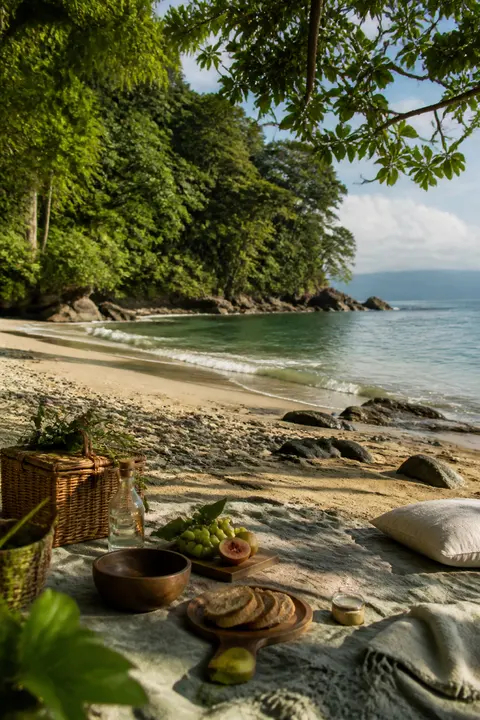 Costa Rican Jungle Beach with a Picnic Setup