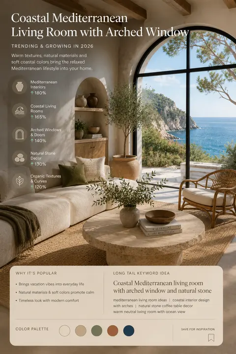 Coastal Mediterranean Living Room with Arched Ocean View