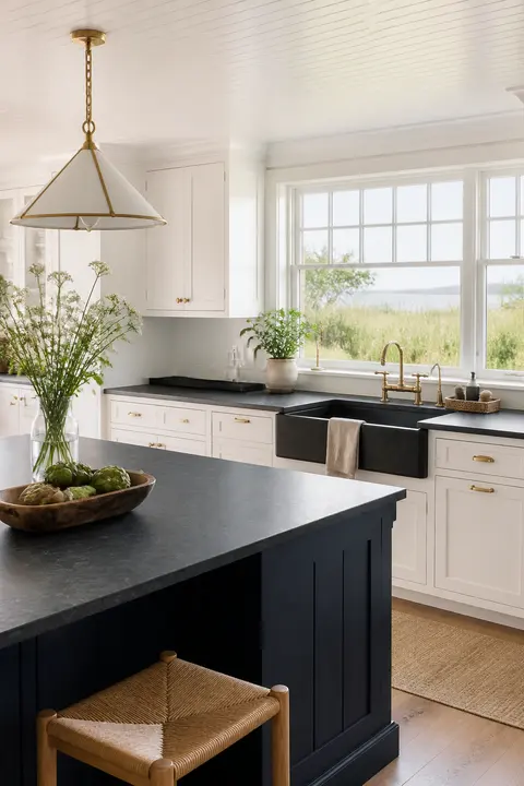New England Kitchen with a Navy Island