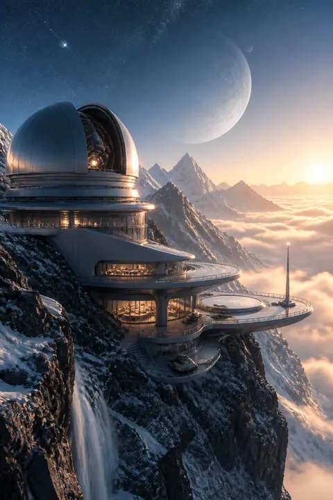 Futuristic Mountain Observatory in 3D Render