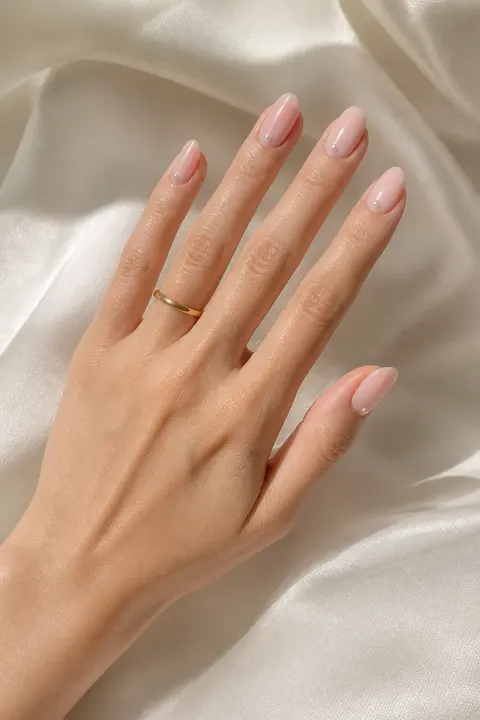 Pearl Pink Bridal Almond Manicure