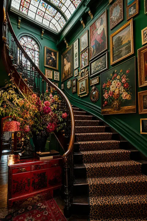 Emerald Gallery Staircase with Salon Art