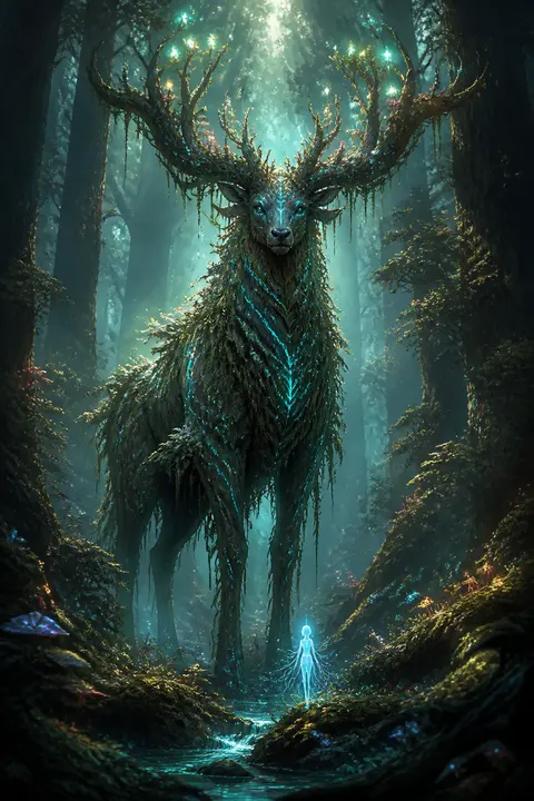 Painterly Concept Art: Bioluminescent Forest Guardian