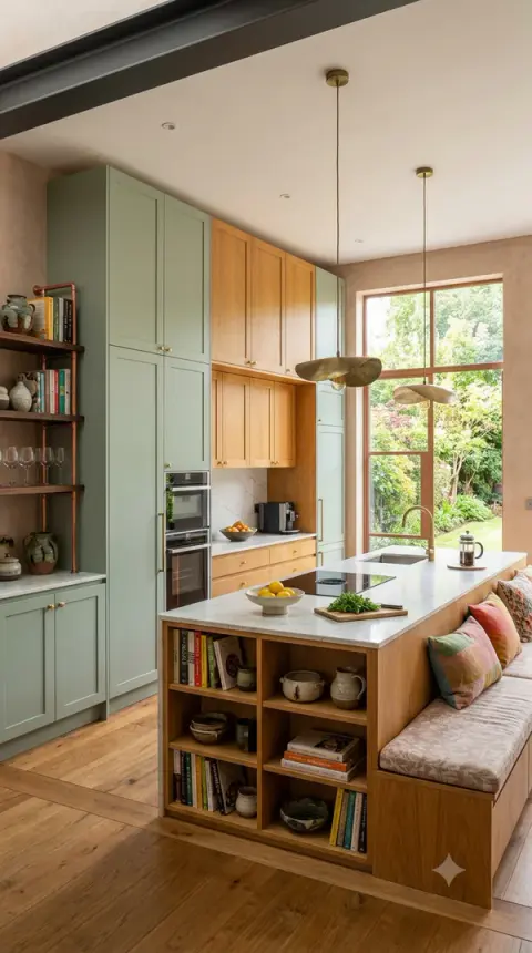 Hybrid Culinary Library Kitchen With Elegant Dining Space