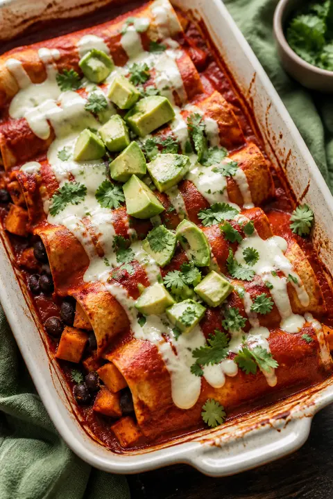 Black Bean Sweet Potato Enchiladas