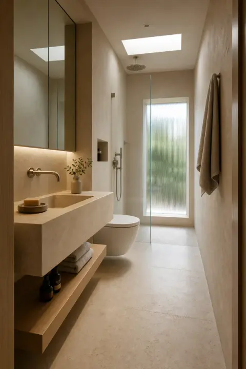 Narrow Skylit Spa Bathroom