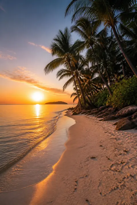 Calm Sunrise at Caribbean Palm-fringed Beach