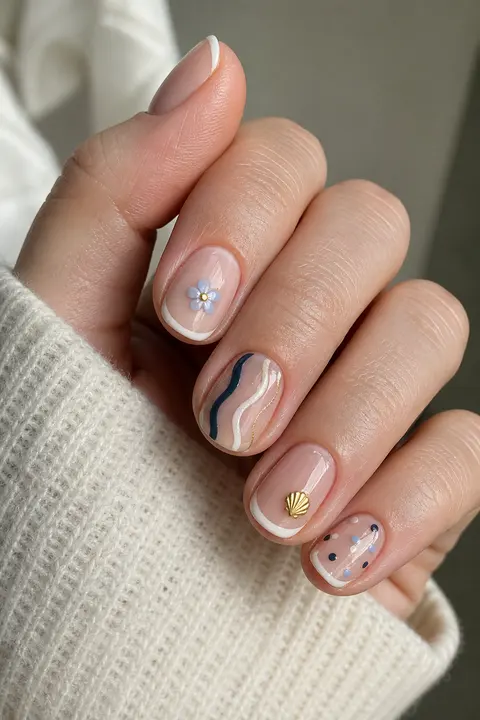 Micro French Tips on Short Natural Round Nails