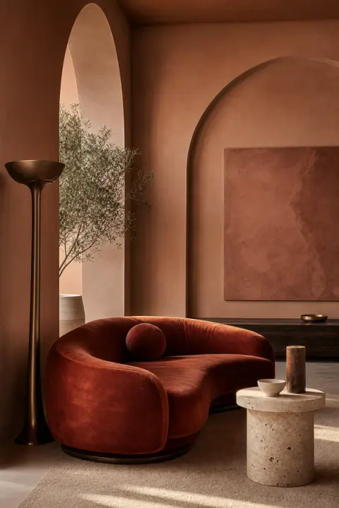 Terracotta Salon with Curved Sofa