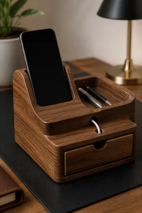 Walnut Desk Organizer with Cable Slot