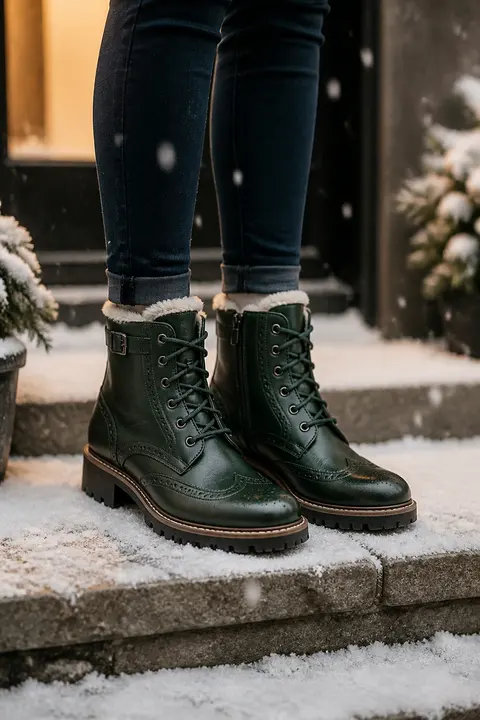 Forest Green Brogue Boots for Winter