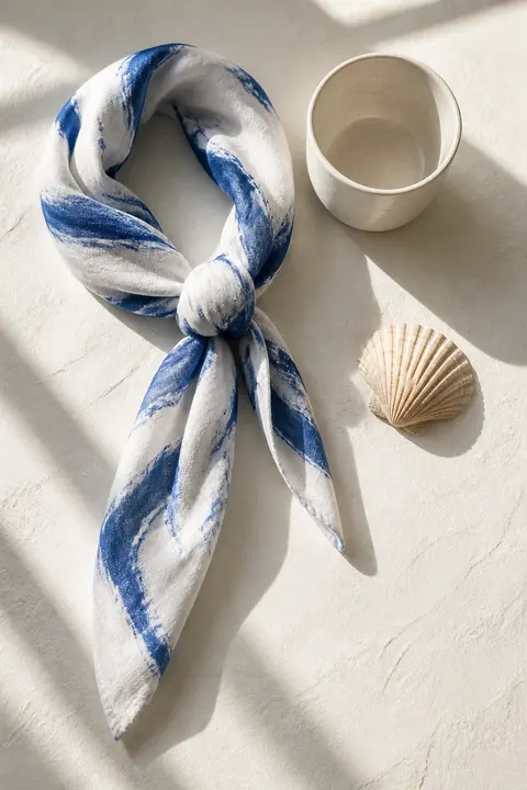 Blue Watercolor Scarf with Coastal Details