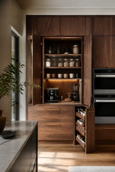 Walnut Modern Kitchen, Coffee and Baking Station
