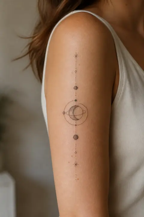 Upper Arm Delicate Celestial Orbit Tattoo