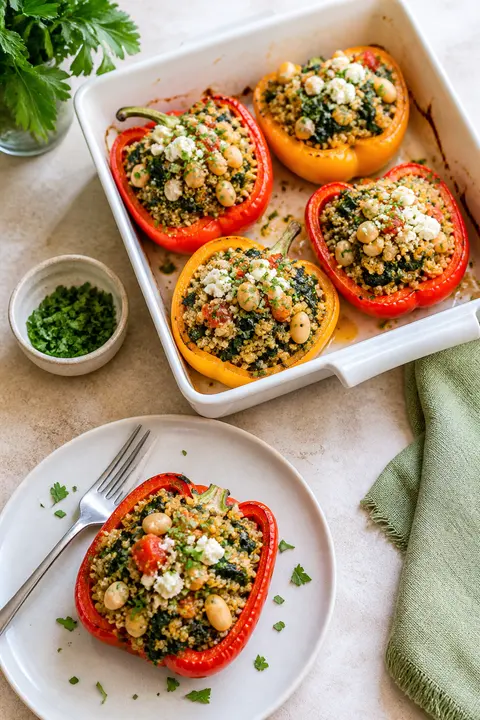 Quinoa Chickpea Stuffed Bell Peppers