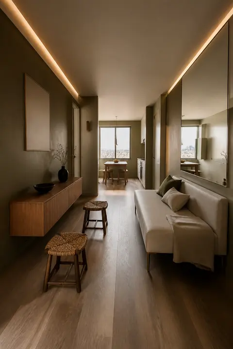 Long Railroad Apartment with Continuous Storage