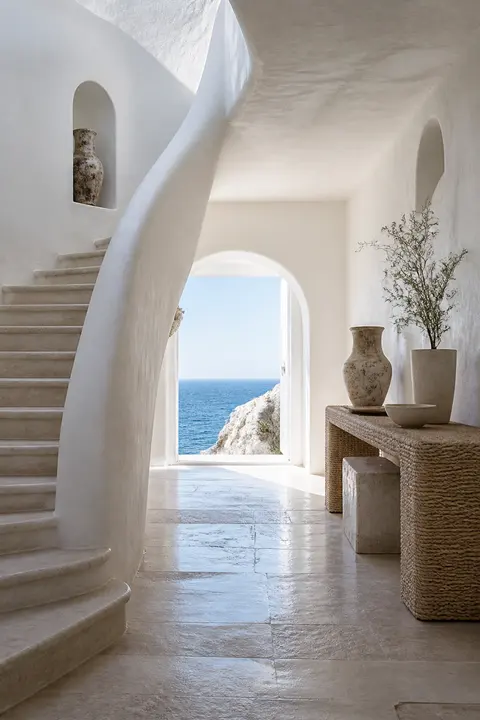 White Coastal Entry Hall Framing the Sea